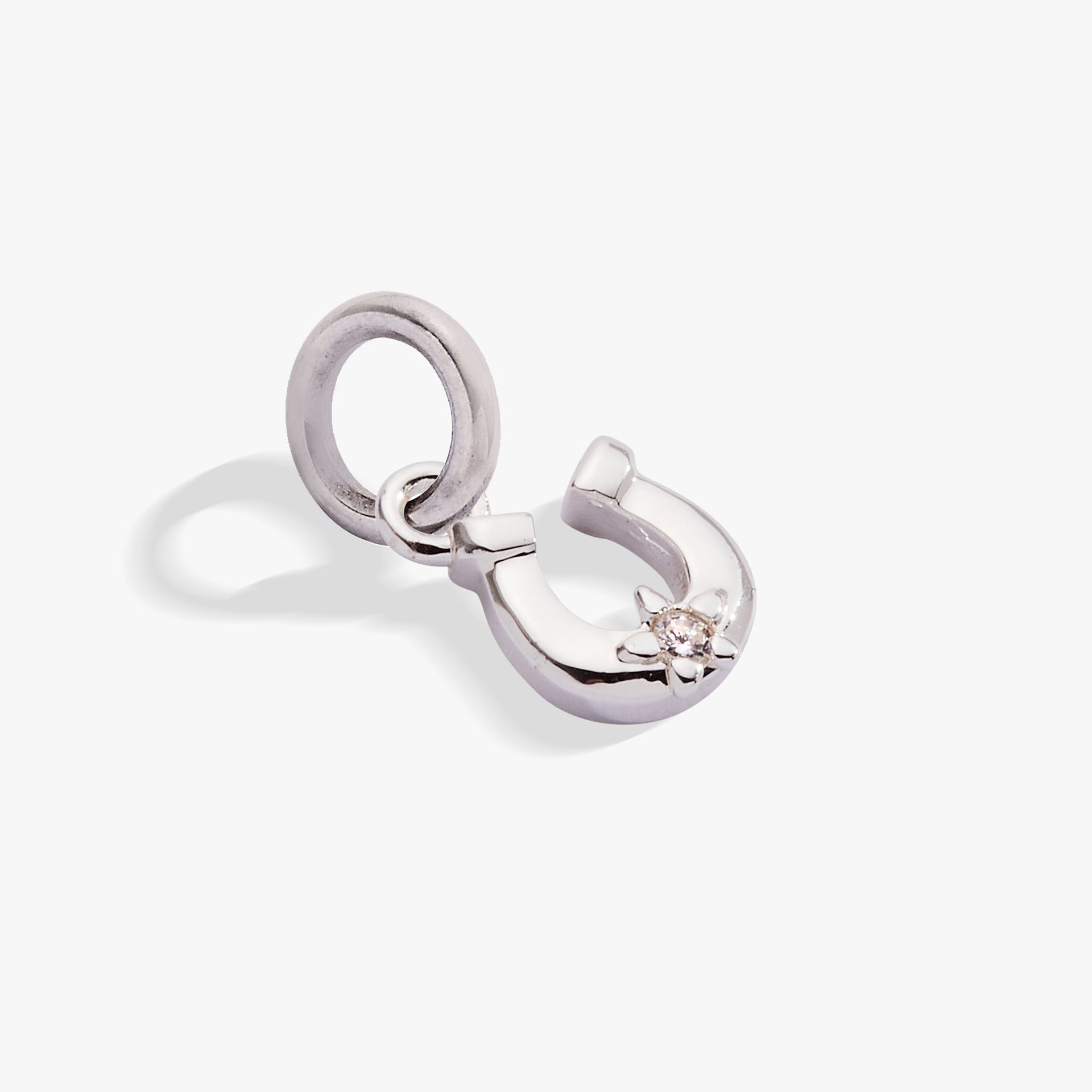 Sterling Silver Horseshoe Charm with Sparkling Crystal Accent