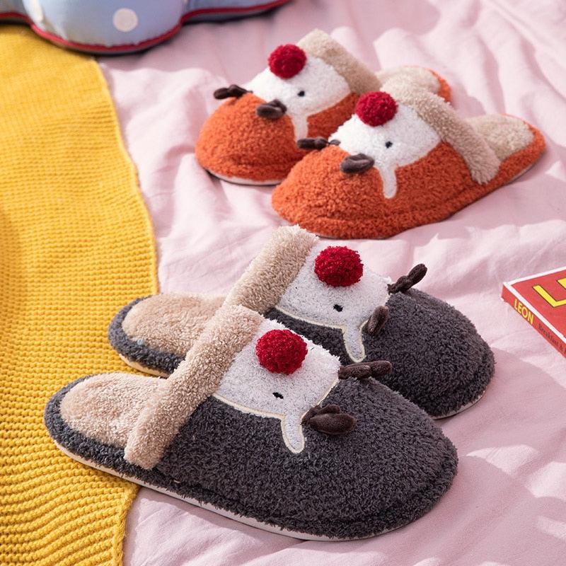Cute Christmas Deer Indoor Slippers, Memory Foam House Shoes