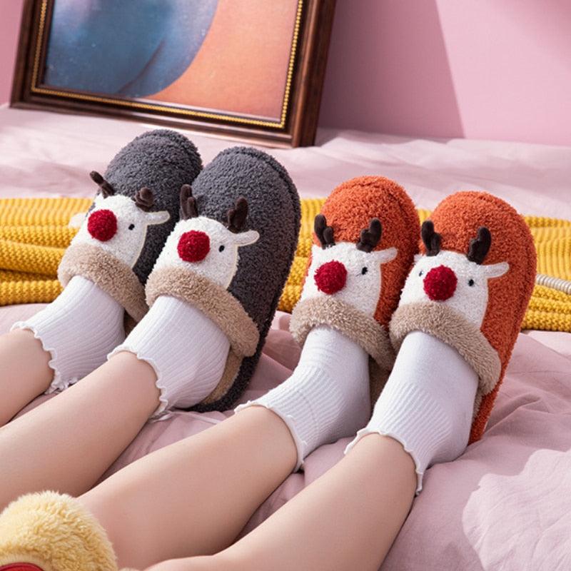 Cute Christmas Deer Indoor Slippers, Memory Foam House Shoes