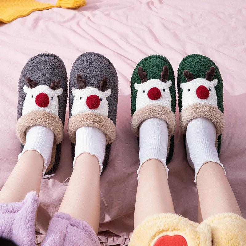 Cute Christmas Deer Indoor Slippers, Memory Foam House Shoes