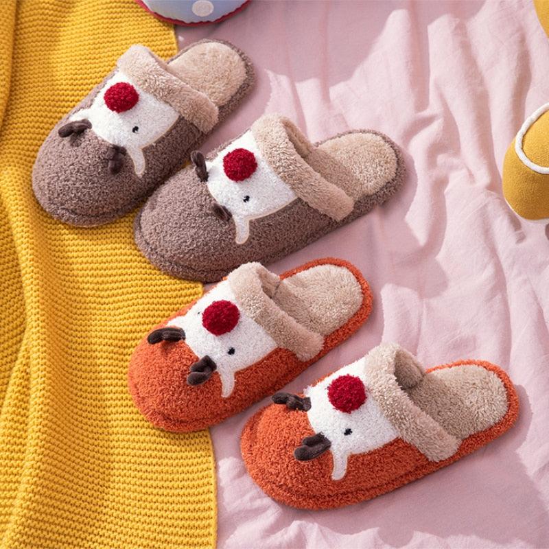 Cute Christmas Deer Indoor Slippers, Memory Foam House Shoes