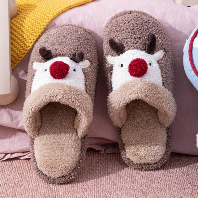 Cute Christmas Deer Indoor Slippers, Memory Foam House Shoes