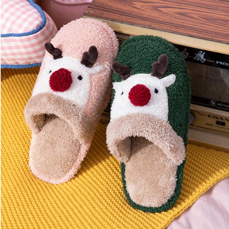 Cute Christmas Deer Indoor Slippers, Memory Foam House Shoes
