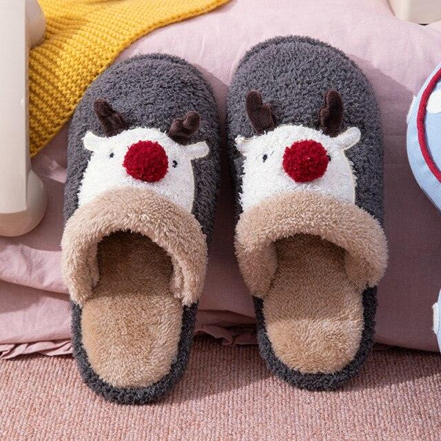 Cute Christmas Deer Indoor Slippers, Memory Foam House Shoes