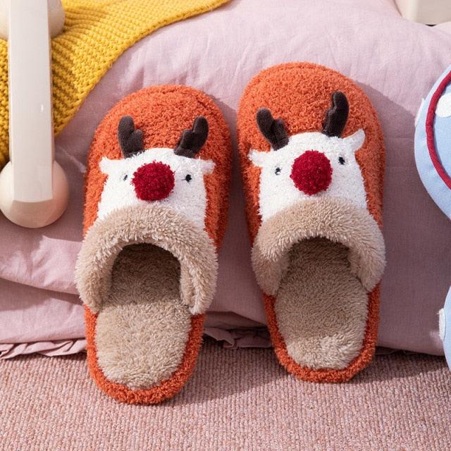 Cute Christmas Deer Indoor Slippers, Memory Foam House Shoes