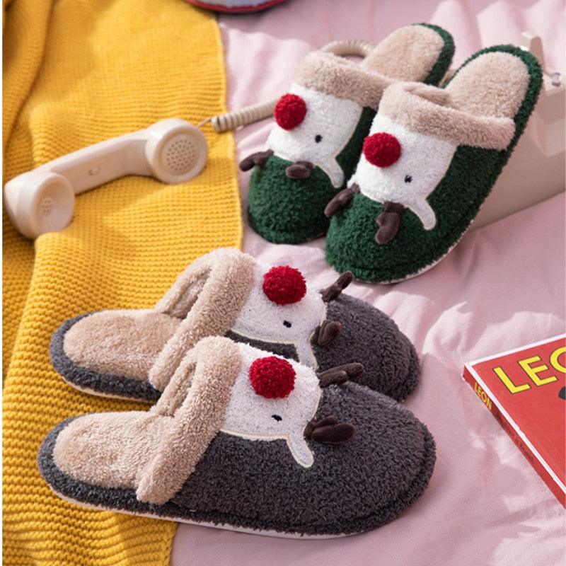 Cute Christmas Deer Indoor Slippers, Memory Foam House Shoes