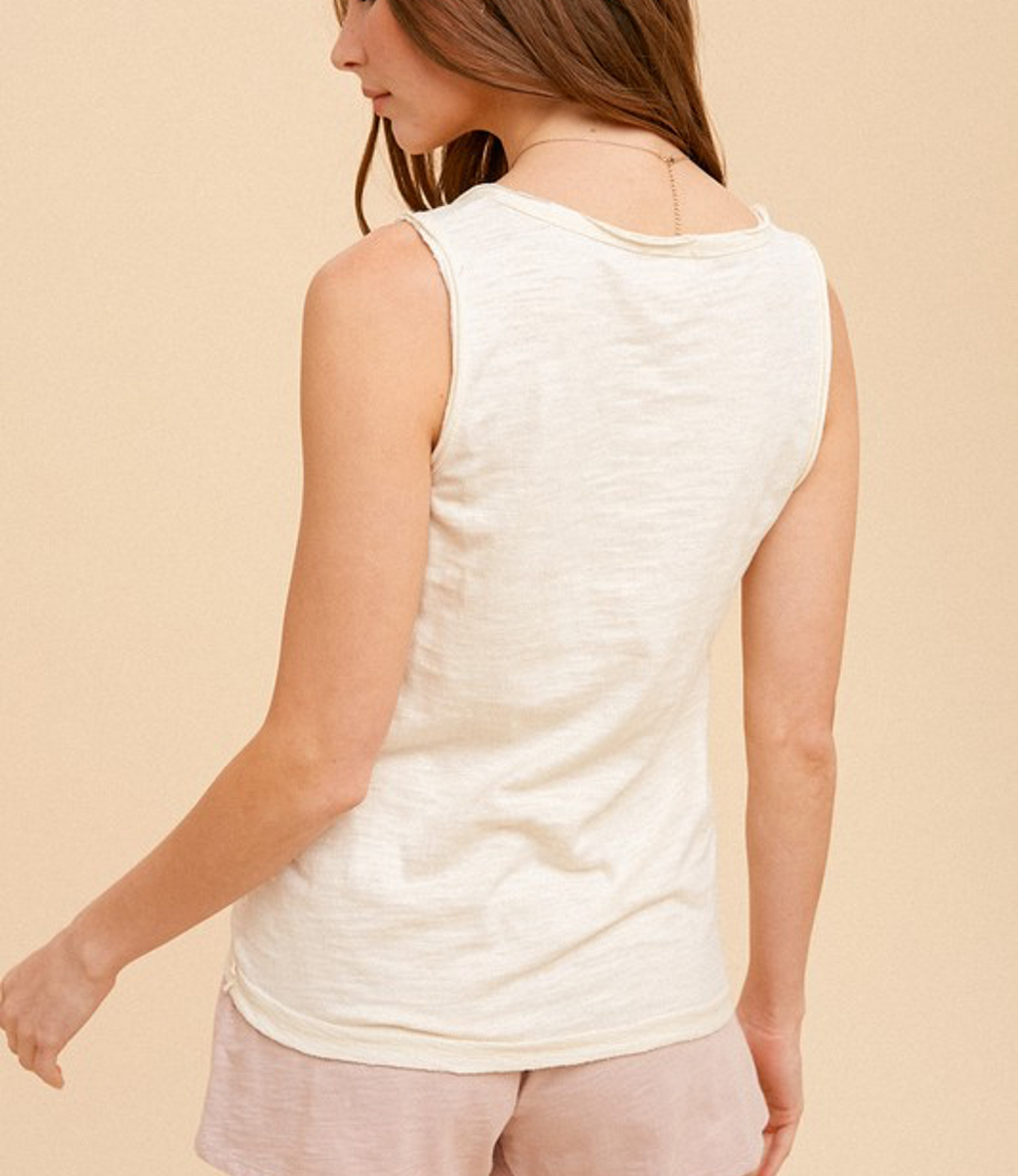 Cotton Slub Henley Tank Top in Cream