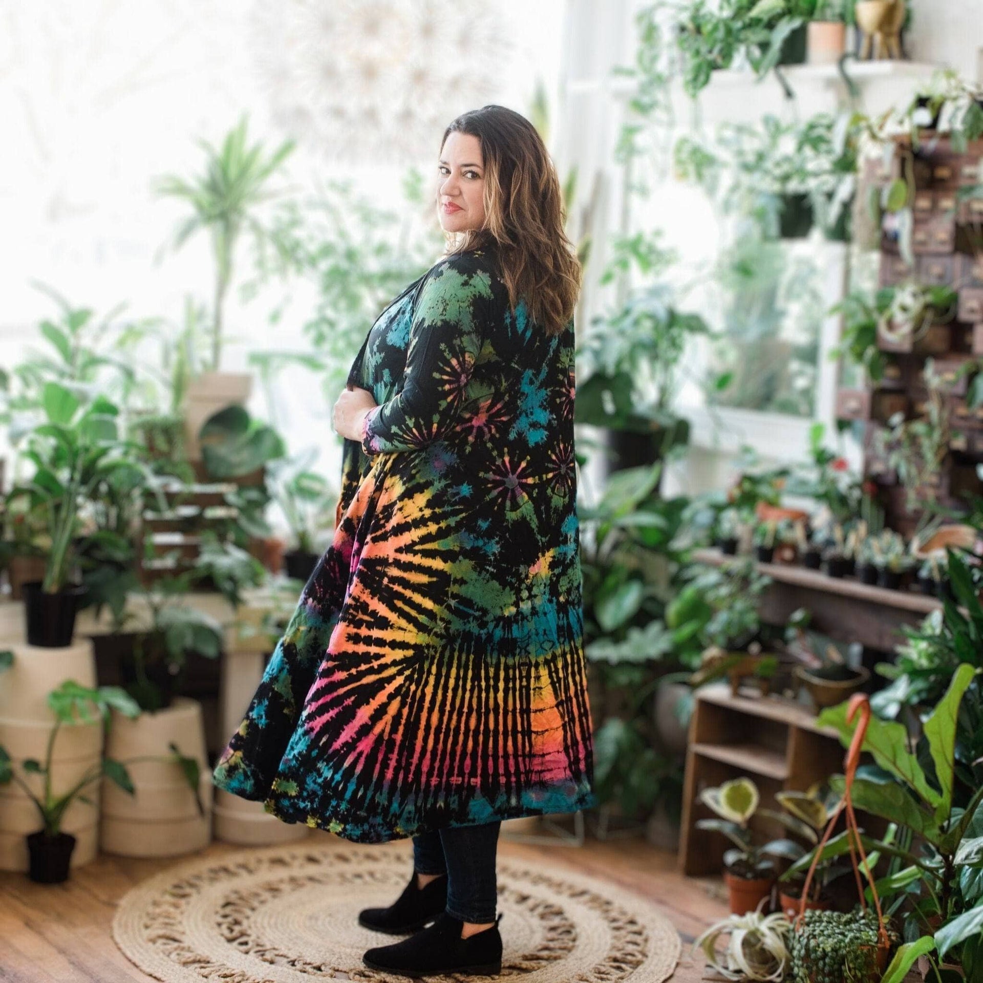 Cotton Tie Dye Long Duster Cardigan in Black, Blue, Pink, Orange, Yellow