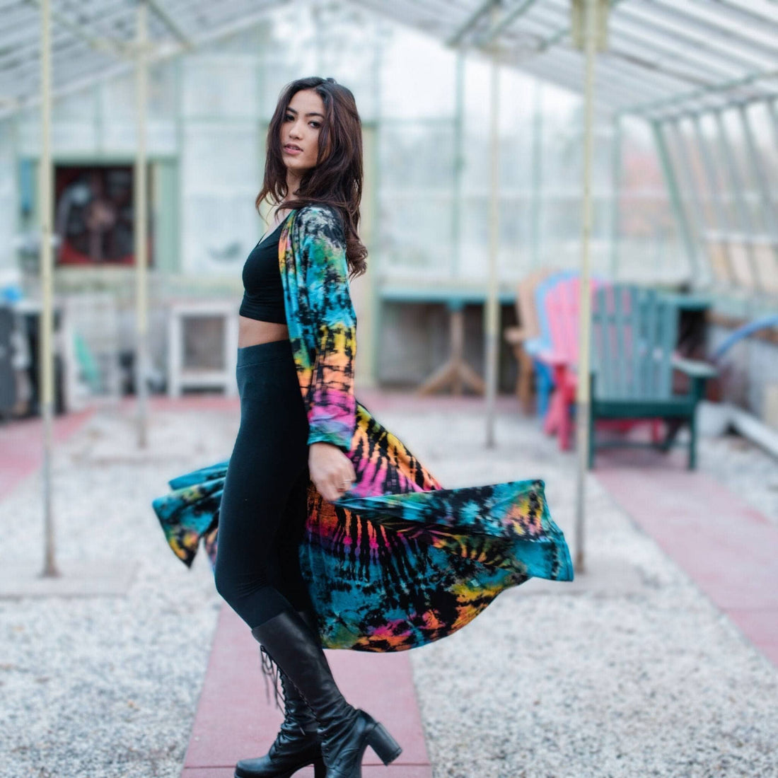 Cotton Tie Dye Long Duster Cardigan in Black, Blue, Pink, Orange, Yellow