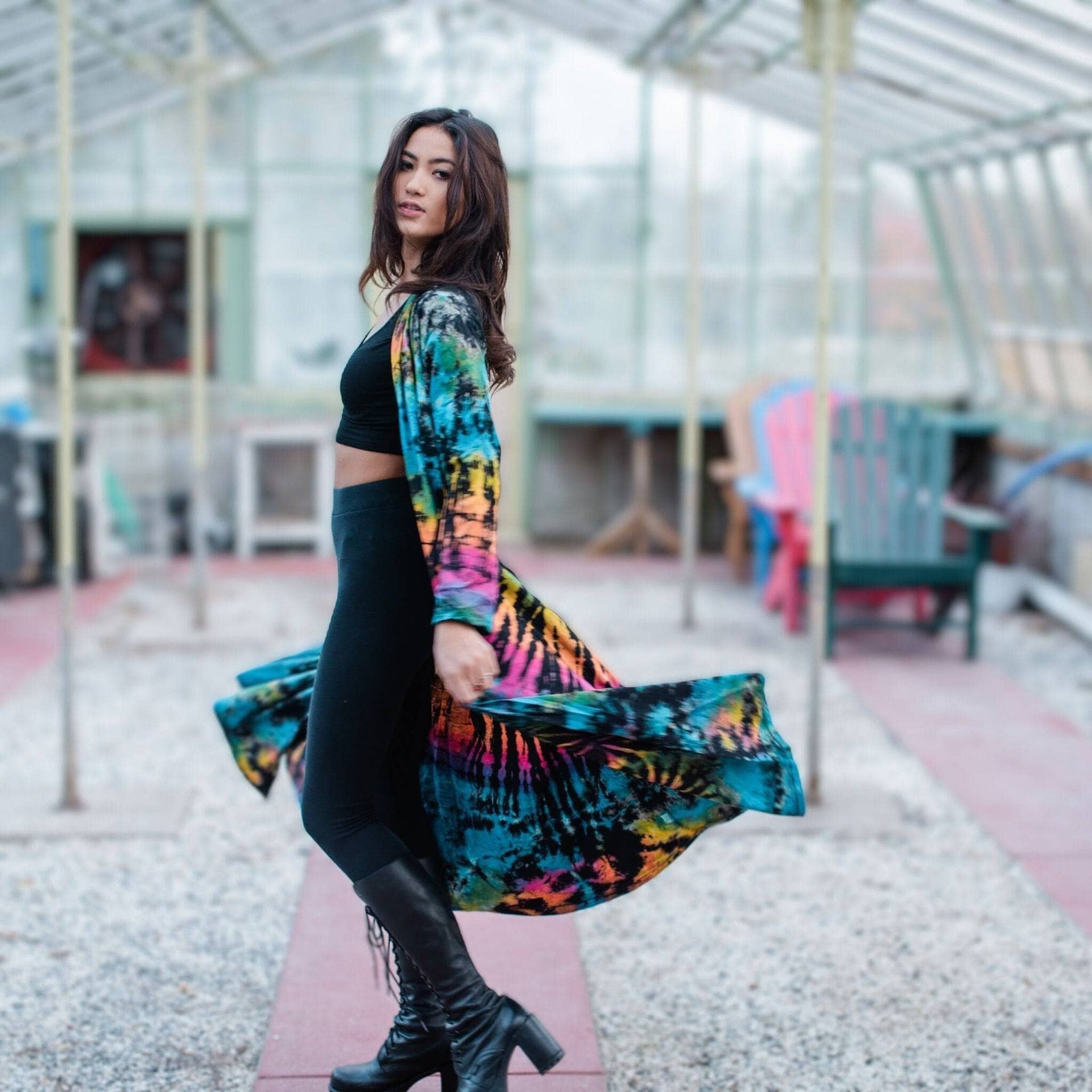 Cotton Tie Dye Long Duster Cardigan in Black, Blue, Pink, Orange, Yellow