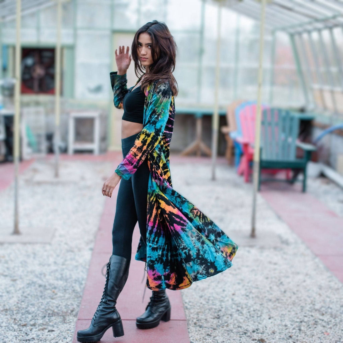 Cotton Tie Dye Long Duster Cardigan in Black, Blue, Pink, Orange, Yellow