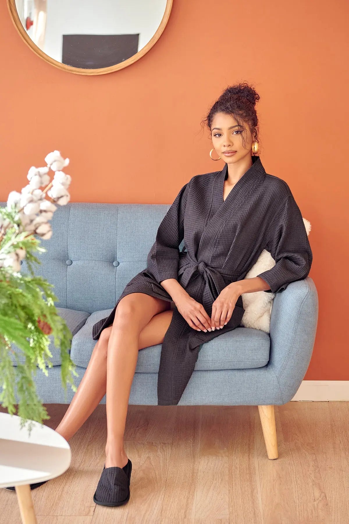 Women's Knee-Length Waffle Robe - Lightweight & Breezy Comfort