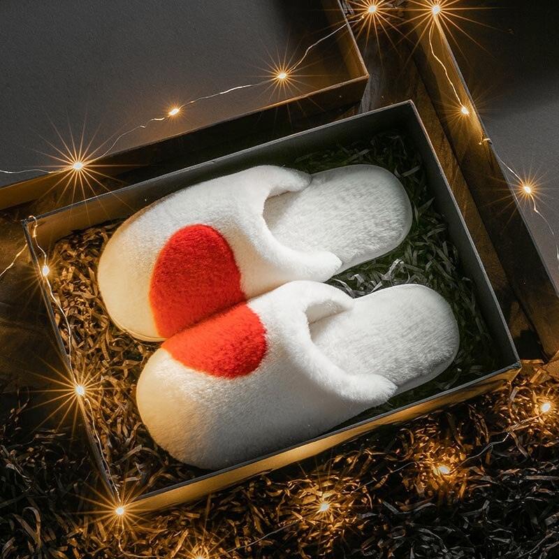 Women's Fuzzy Memory Foam House Slippers with Knit Horn Button