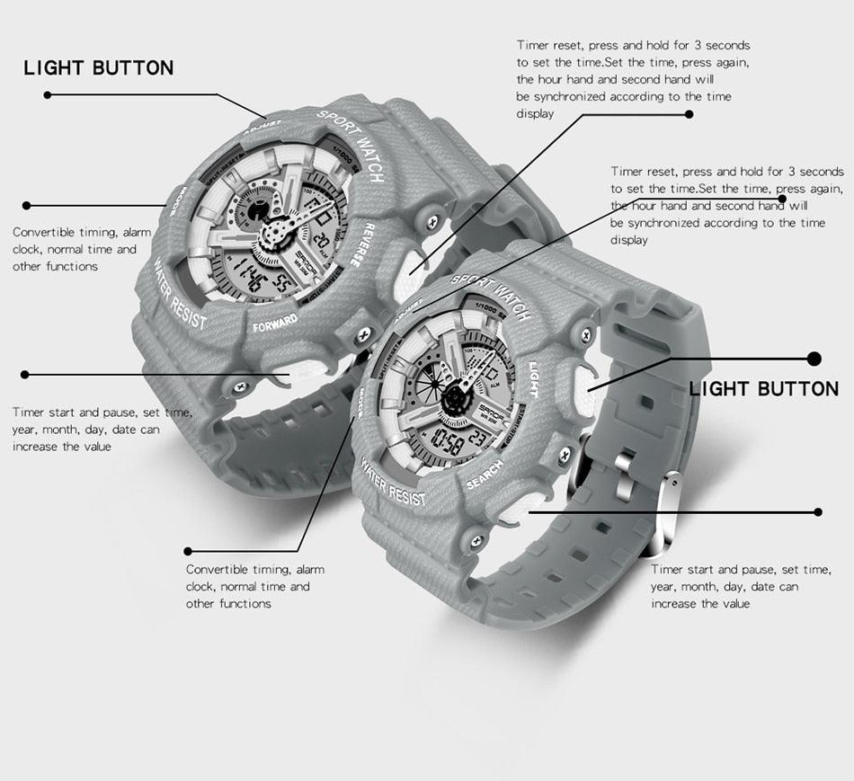 Unisex Waterproof Digital Military Sport Watch with Dual Display