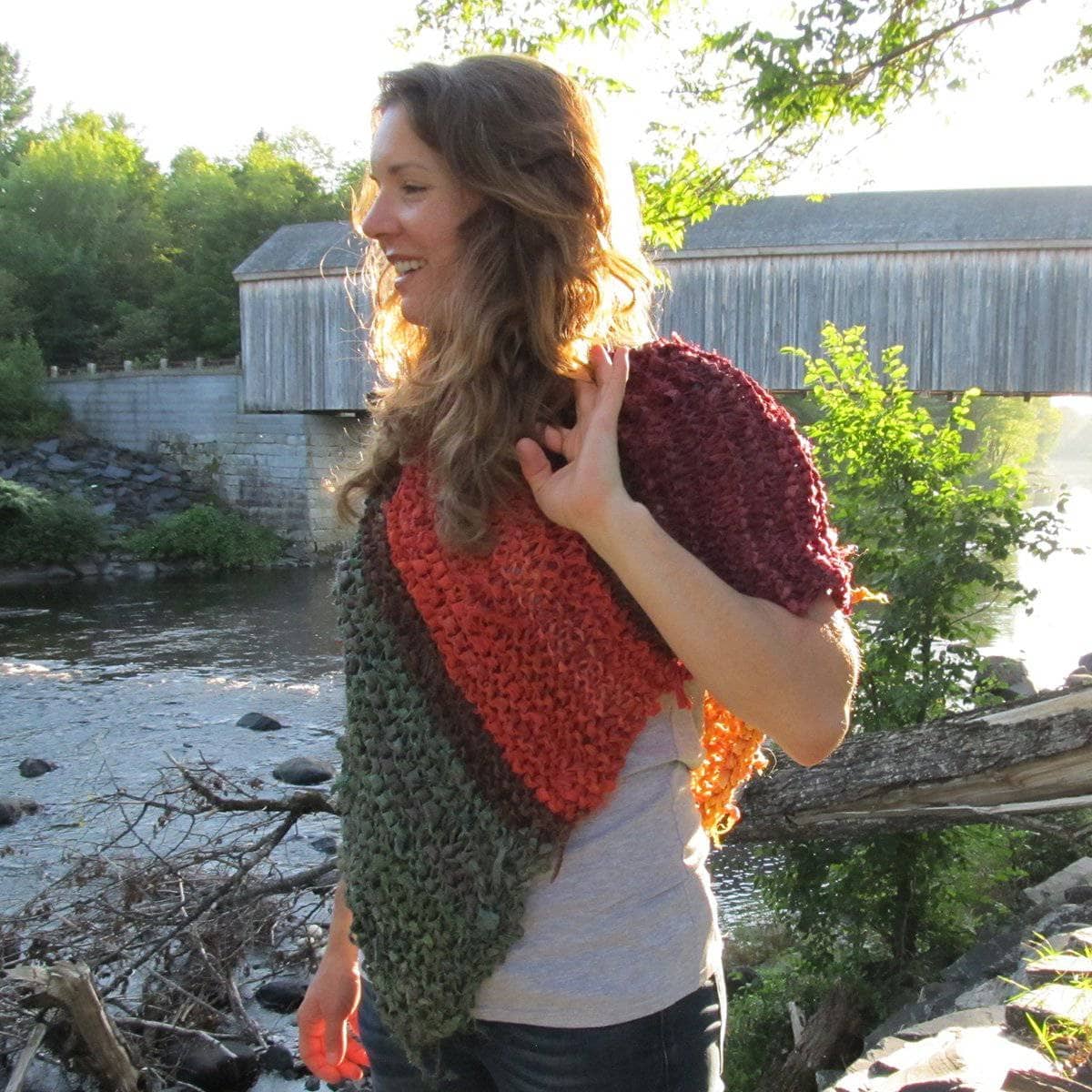 Covered Bridge Striped Knit Poncho in Earth Tones for Women