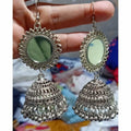 Antique Silver Oxidized Mirror Jhumki Earrings with detailed ethnic craftsmanship