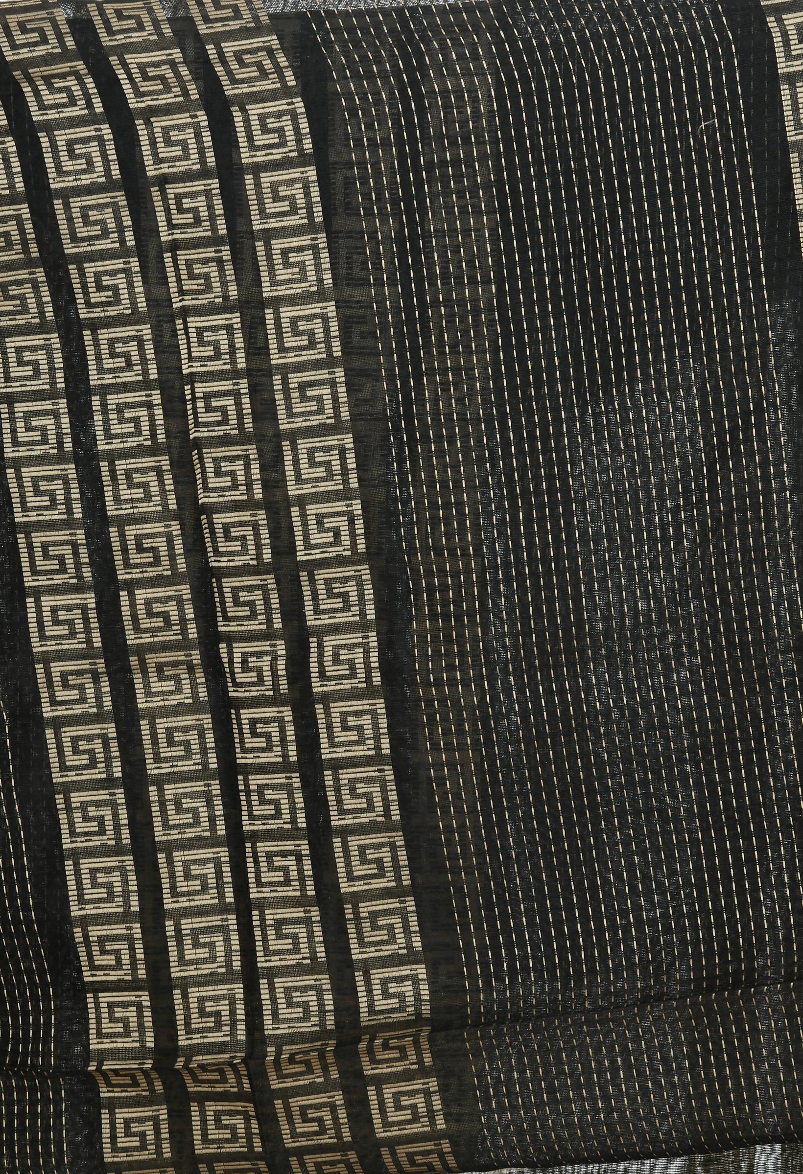 Black Handloom Cotton Dupatta - Traditional Ethnic Scarf