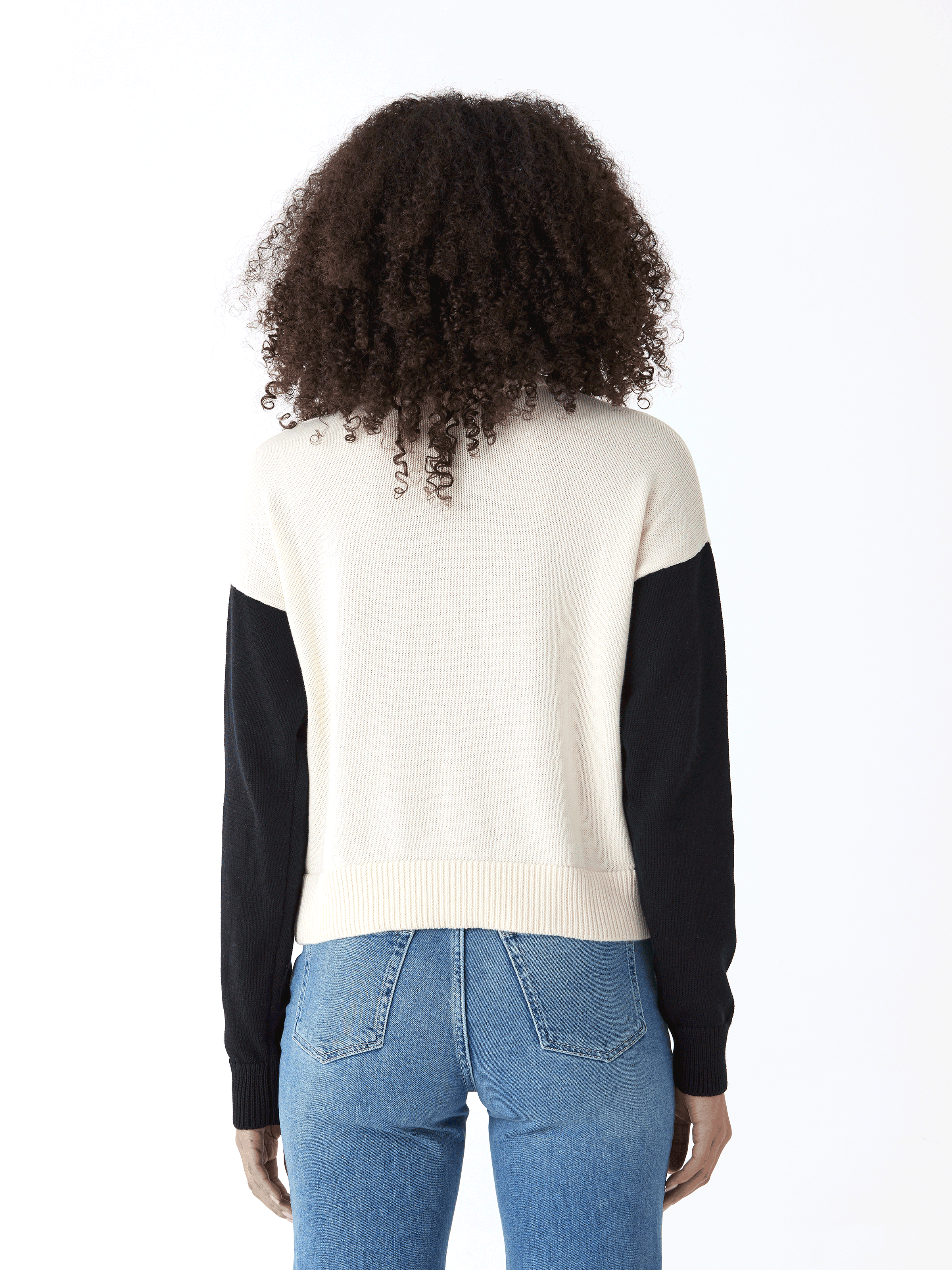Off-White and Black Colorblock Turtleneck Knit Sweater