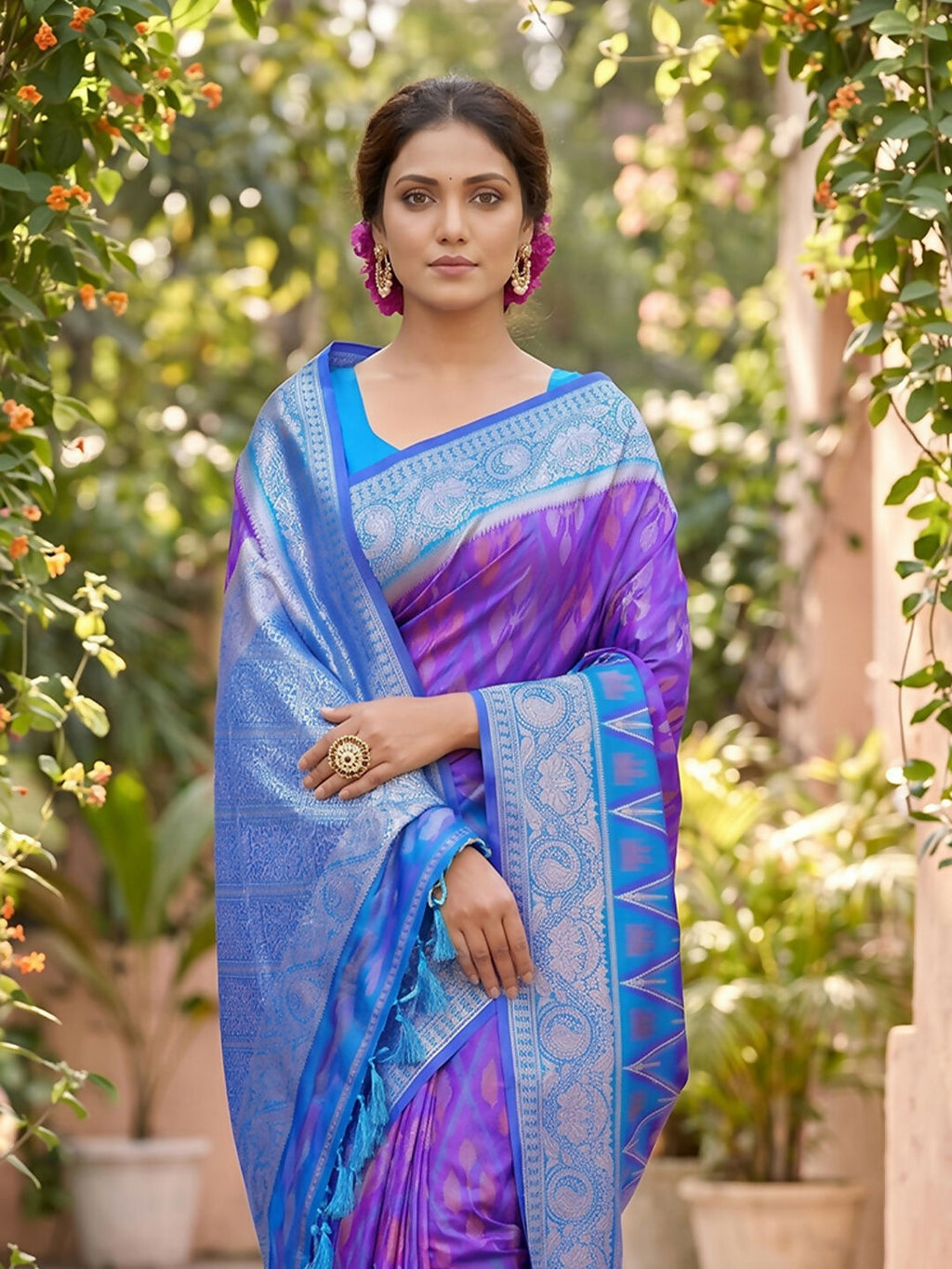 Purple Soft Silk Saree with Matching Blouse