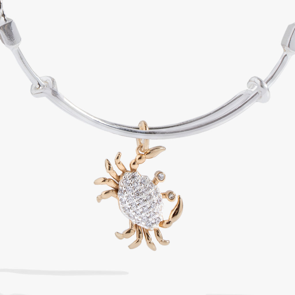 Textured Crab Charm Bangle in Two-Tone Silver and Gold