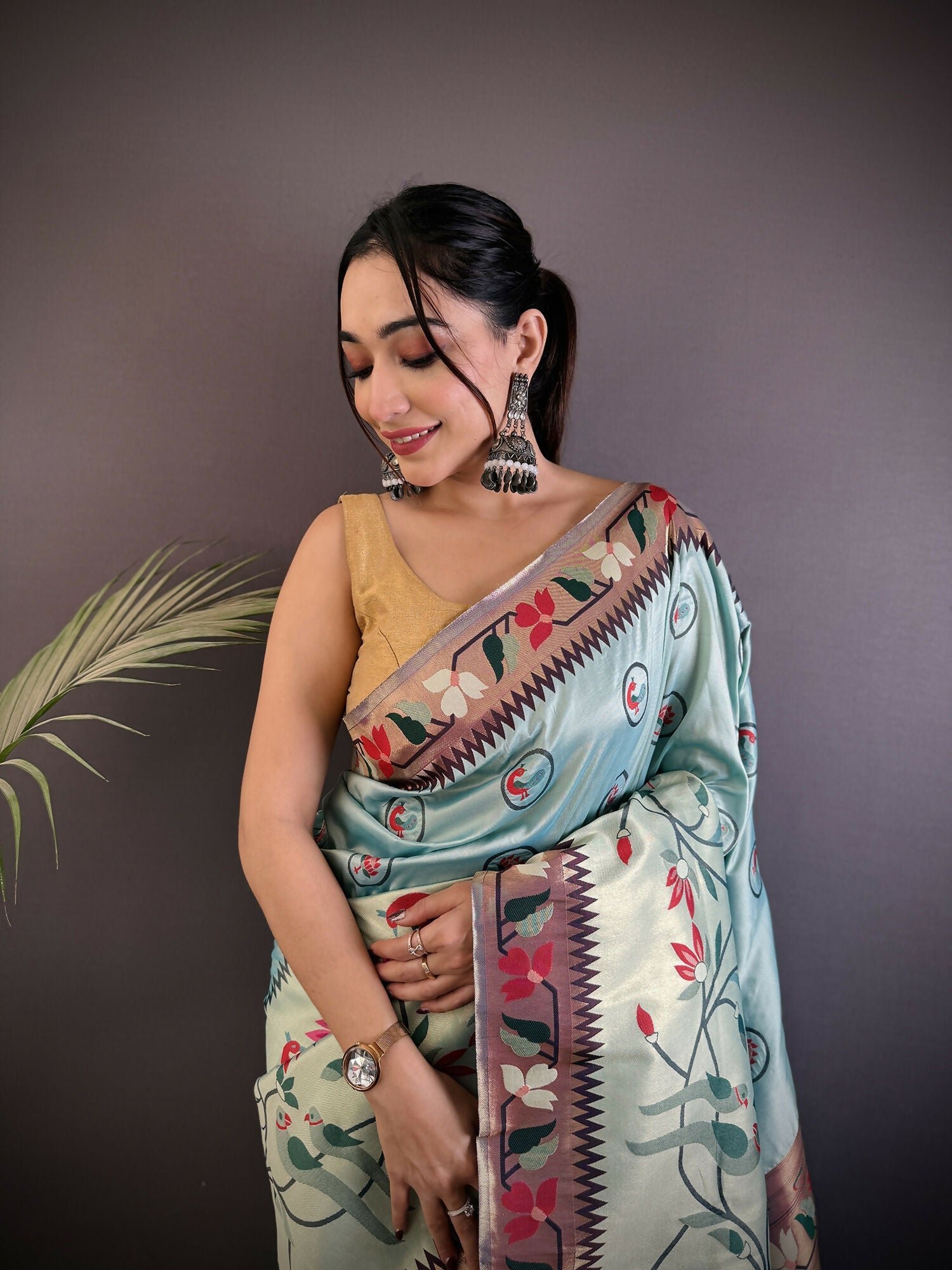 Joban Fashion Turquoise Blue Paithani Soft Silk Meenakari Saree