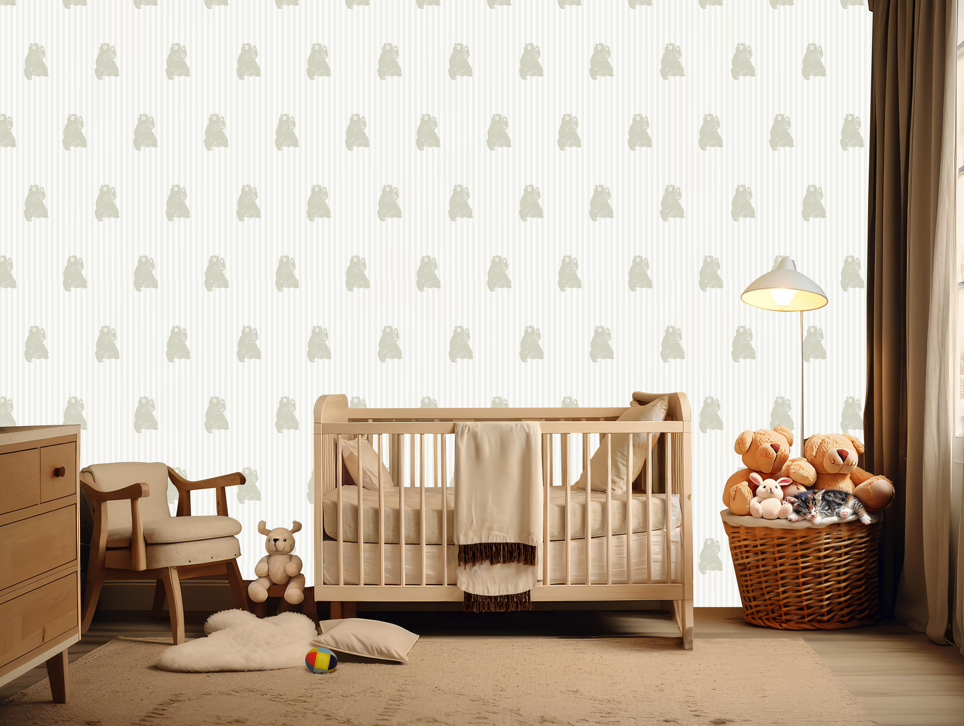 Theodore Whimsical Animal Print Wallpaper in White and Brown
