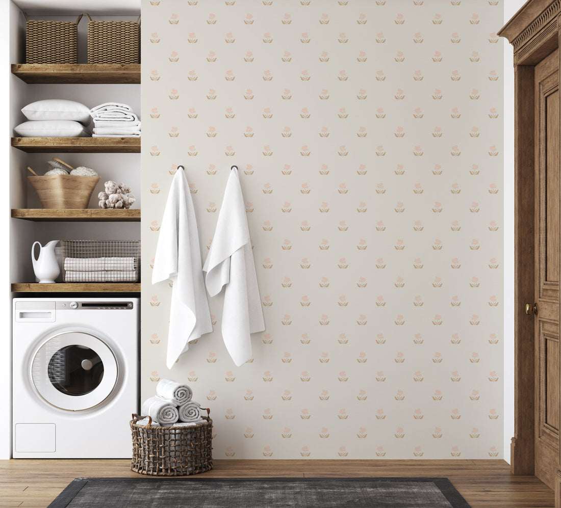 Sage Green and Muted Gold Floral Removable Wallpaper