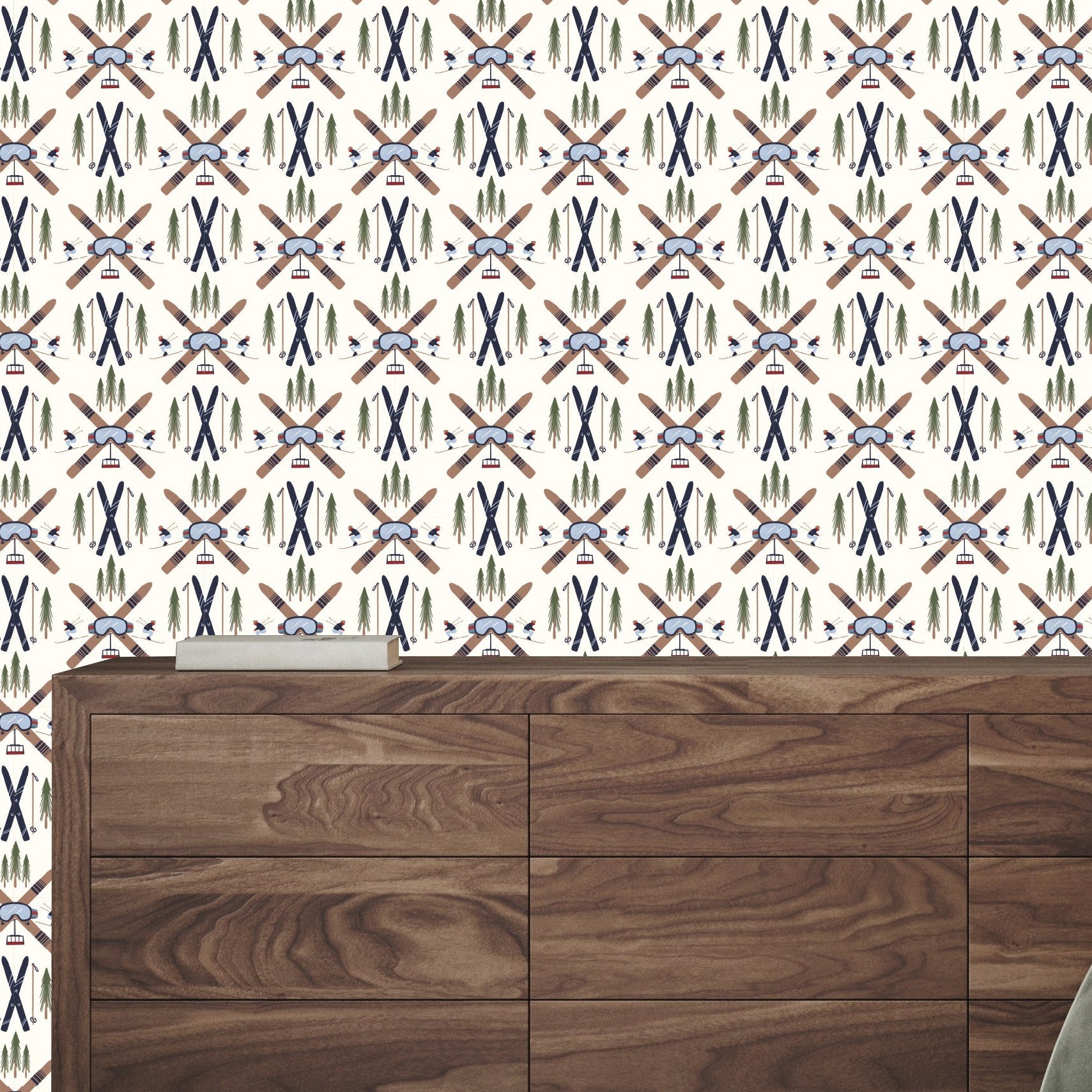 Slopes Geometric Wallpaper in Navy, Brown and Light-Blue
