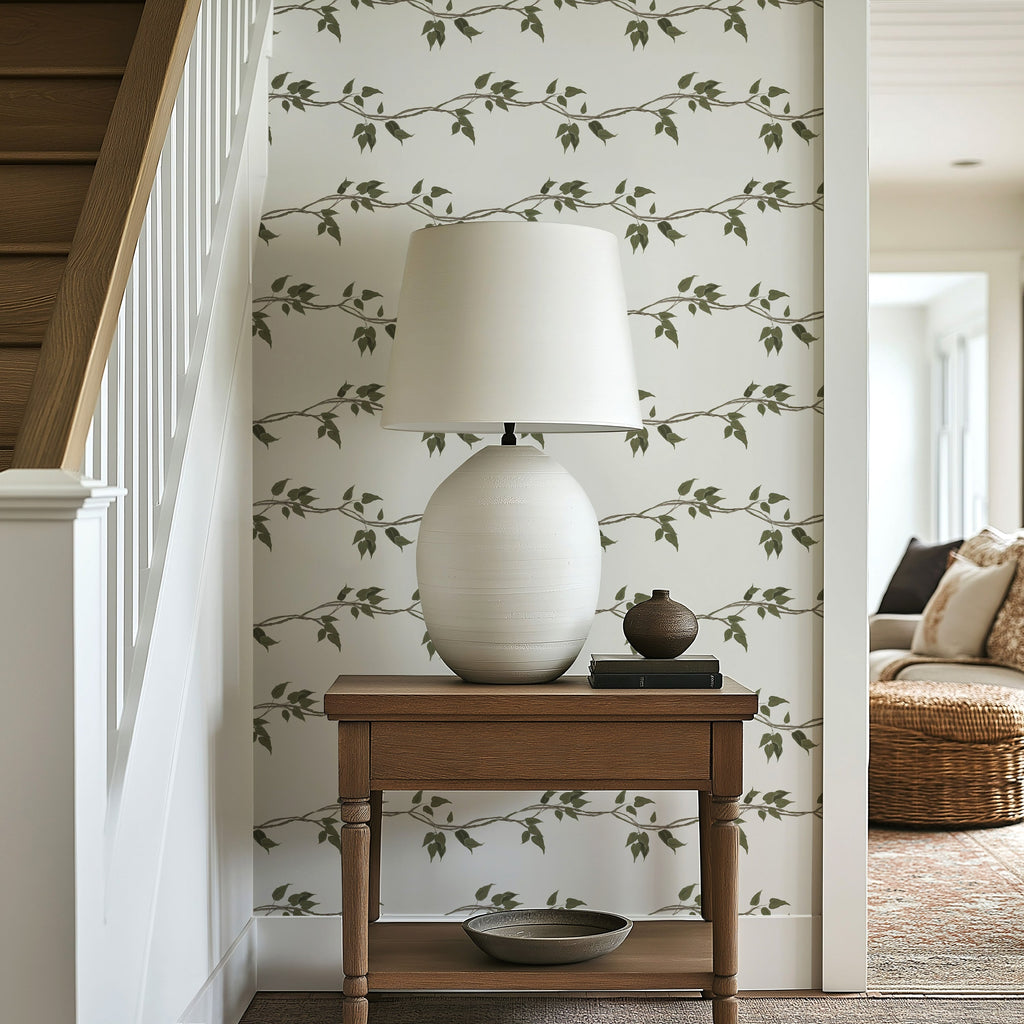Sage Green and Dark Forest Green Botanical Removable Wallpaper
