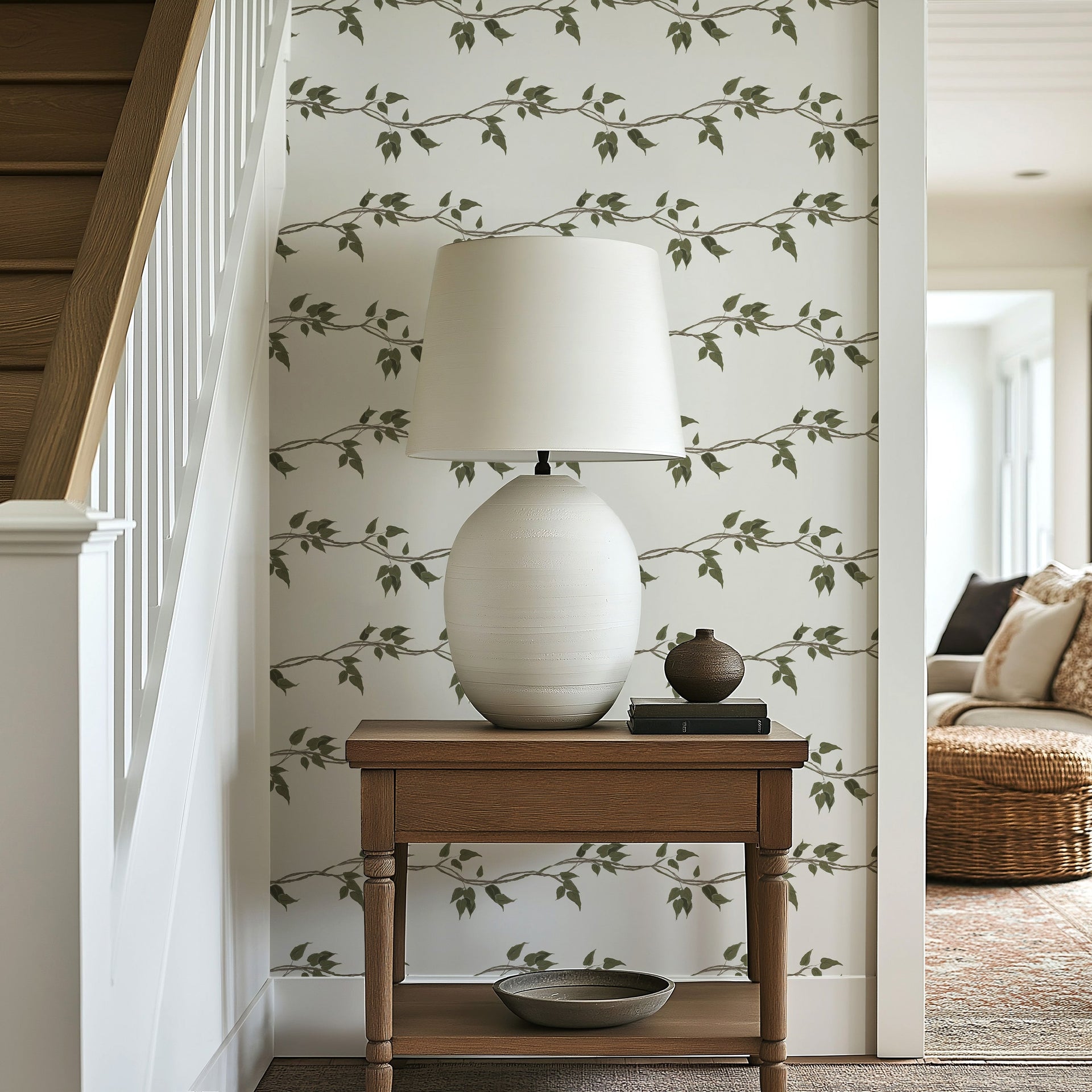 Sage Green and Dark Forest Green Botanical Removable Wallpaper