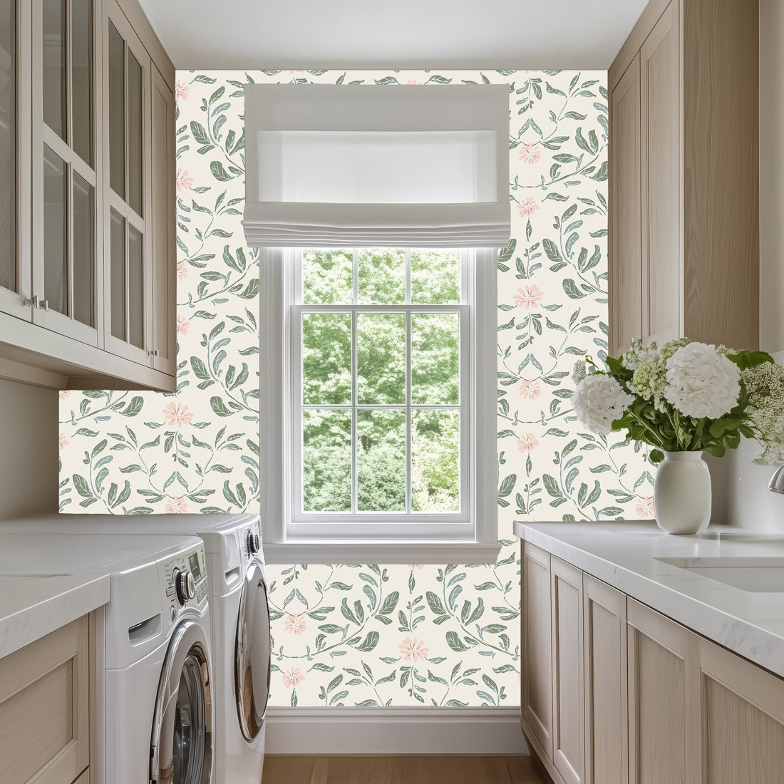 Laurie Botanical Removable Wallpaper in Green, Cream and Taupe