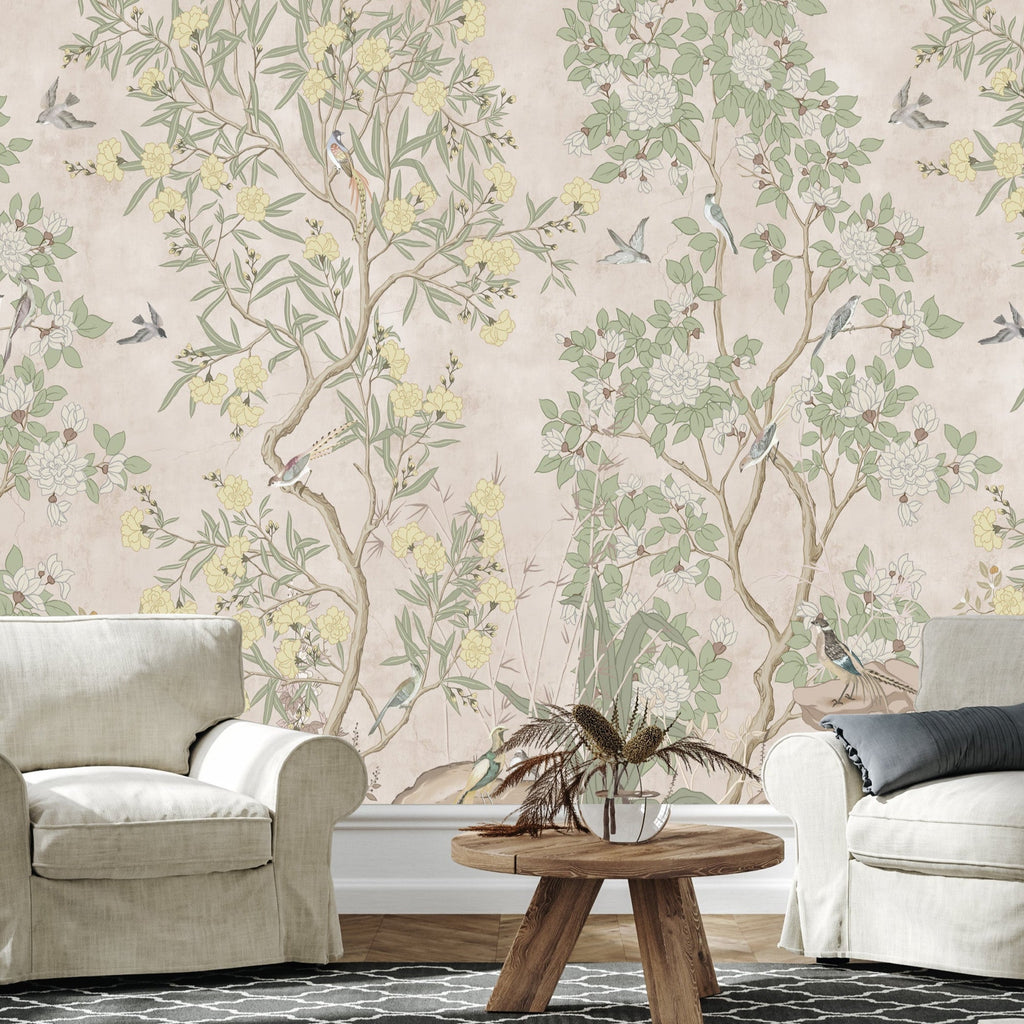 Neely Floral Removable Wallpaper Traditional Chinoiserie Style