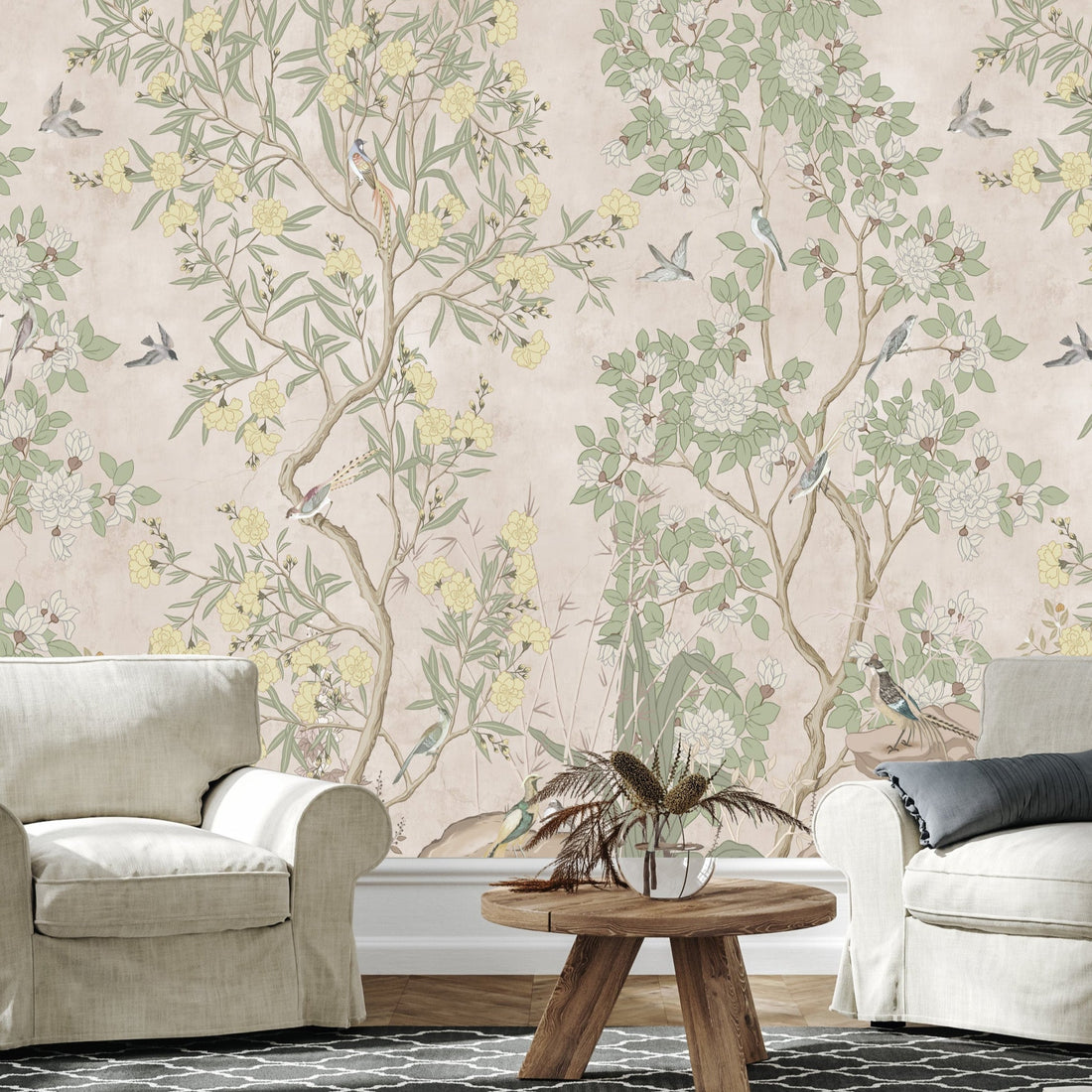 Neely Floral Removable Wallpaper Traditional Chinoiserie Style