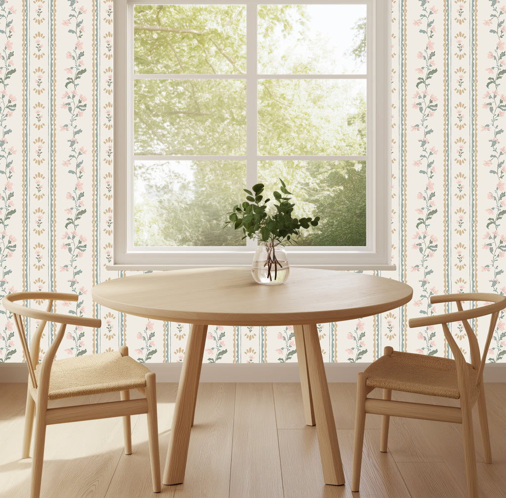Peri Floral Peel and Stick Wallpaper in Dusty-Rose and Sage-Green