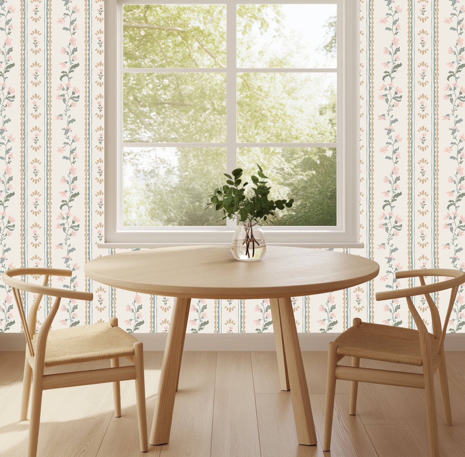 Peri Floral Peel and Stick Wallpaper in Dusty-Rose and Sage-Green