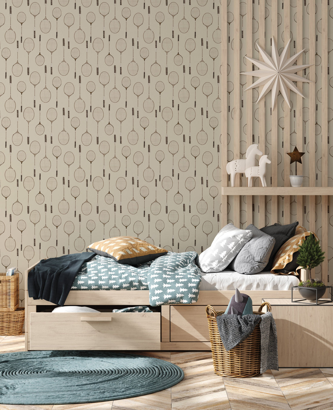 Decker Removable Wallpaper in Sage-Green, White and Brown