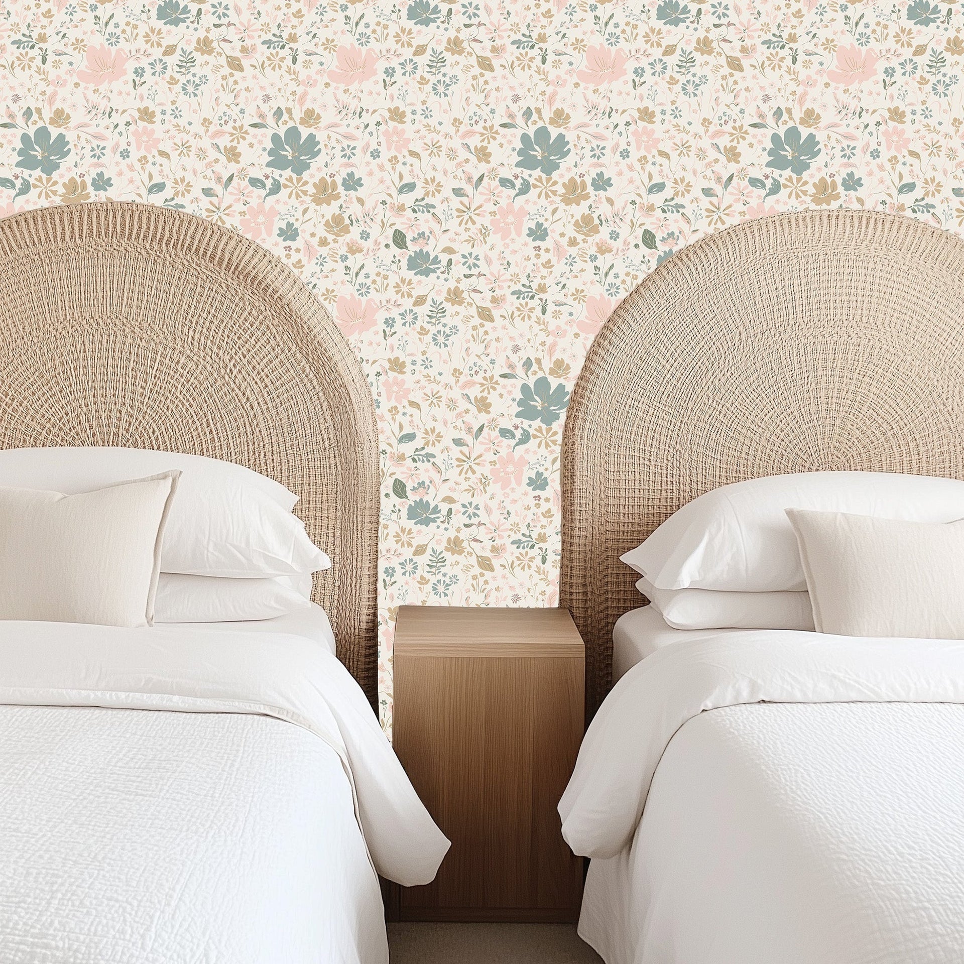 Martie Floral Removable Wallpaper in Pink and Sage-Green
