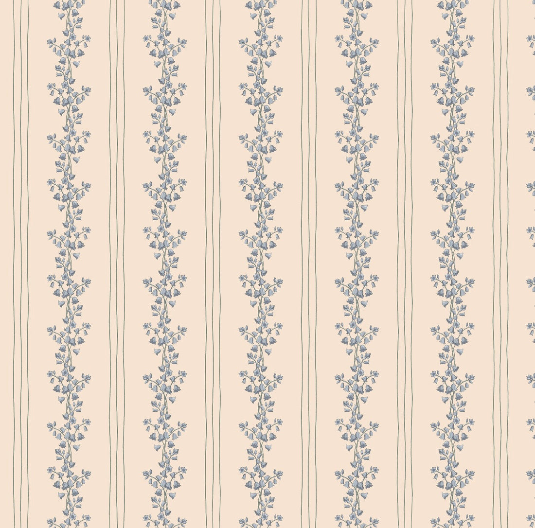 Janie Floral Wallpaper in Blue, White, Charcoal, and Cream