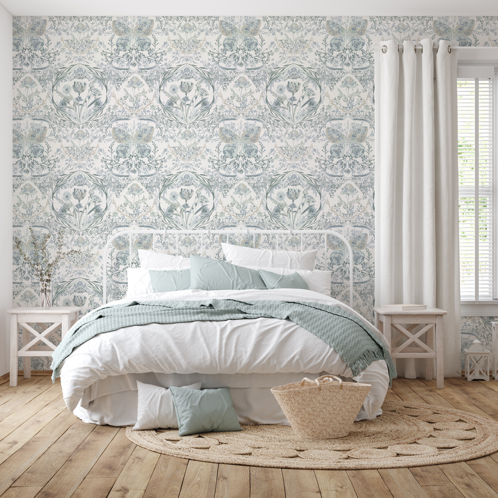 Cami Romantic Floral Removable Wallpaper in Dusty Blue and Sage