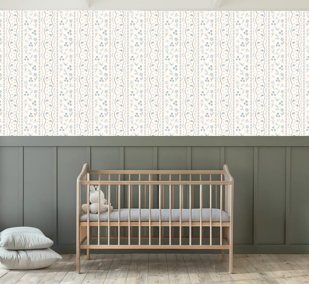 Brighton Floral Wallpaper in Terracotta Sage Green and Off-White