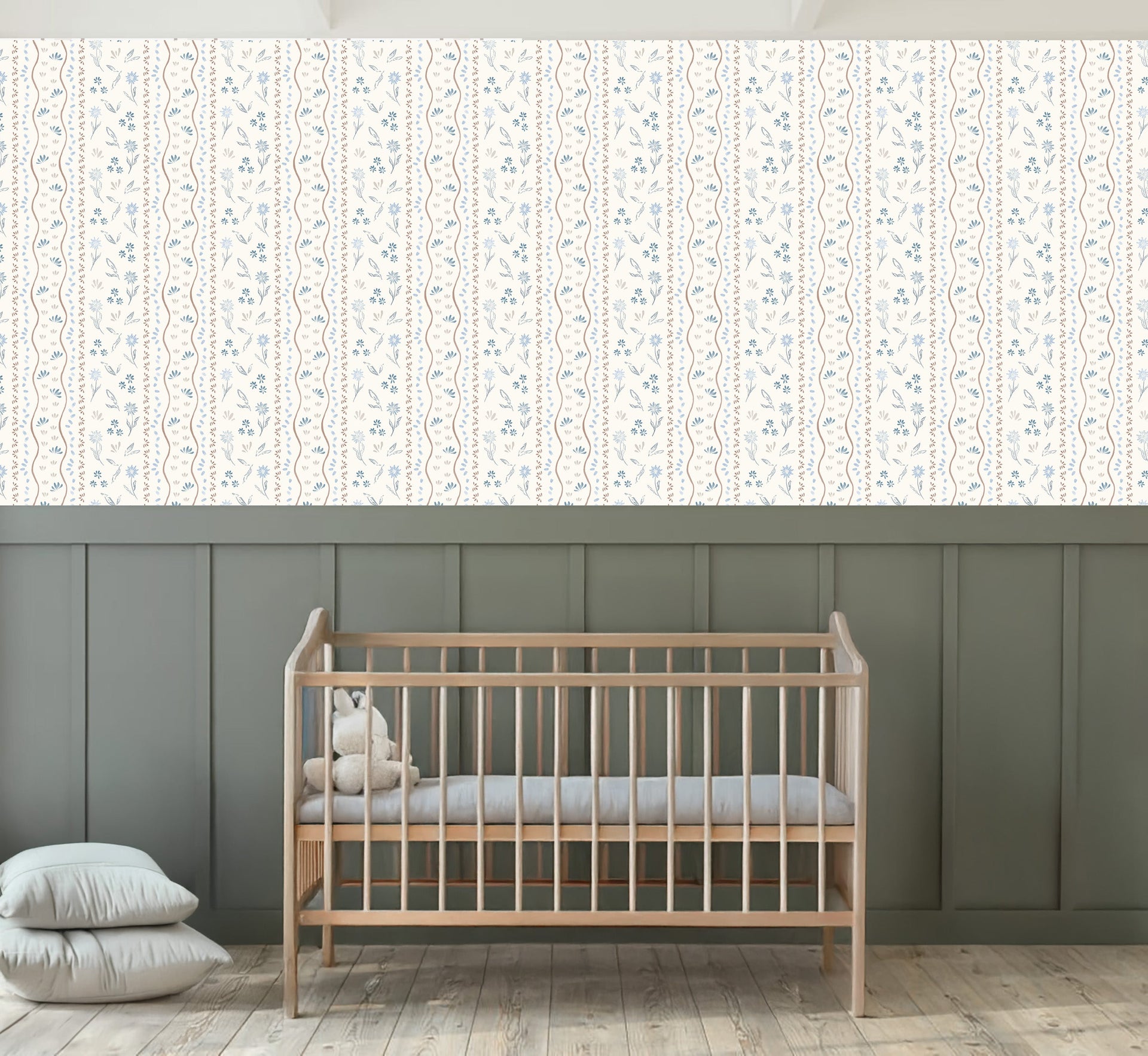 Brighton Floral Wallpaper in Terracotta Sage Green and Off-White