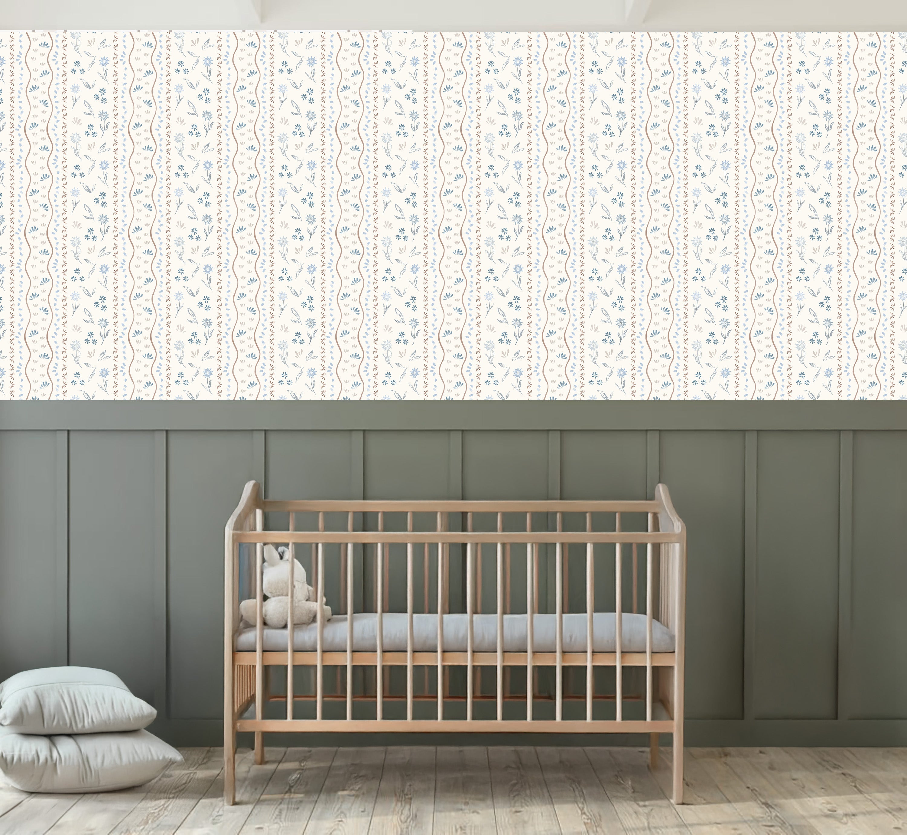 Brighton Floral Wallpaper in Terracotta Sage Green and Off-White