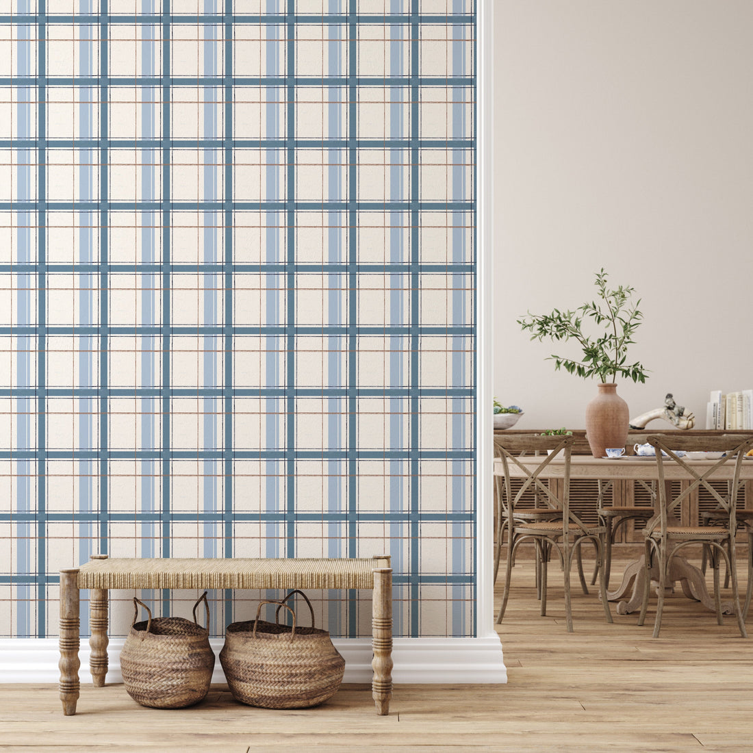 Grady Plaid Wallpaper in Green and Brown for Traditional Decor