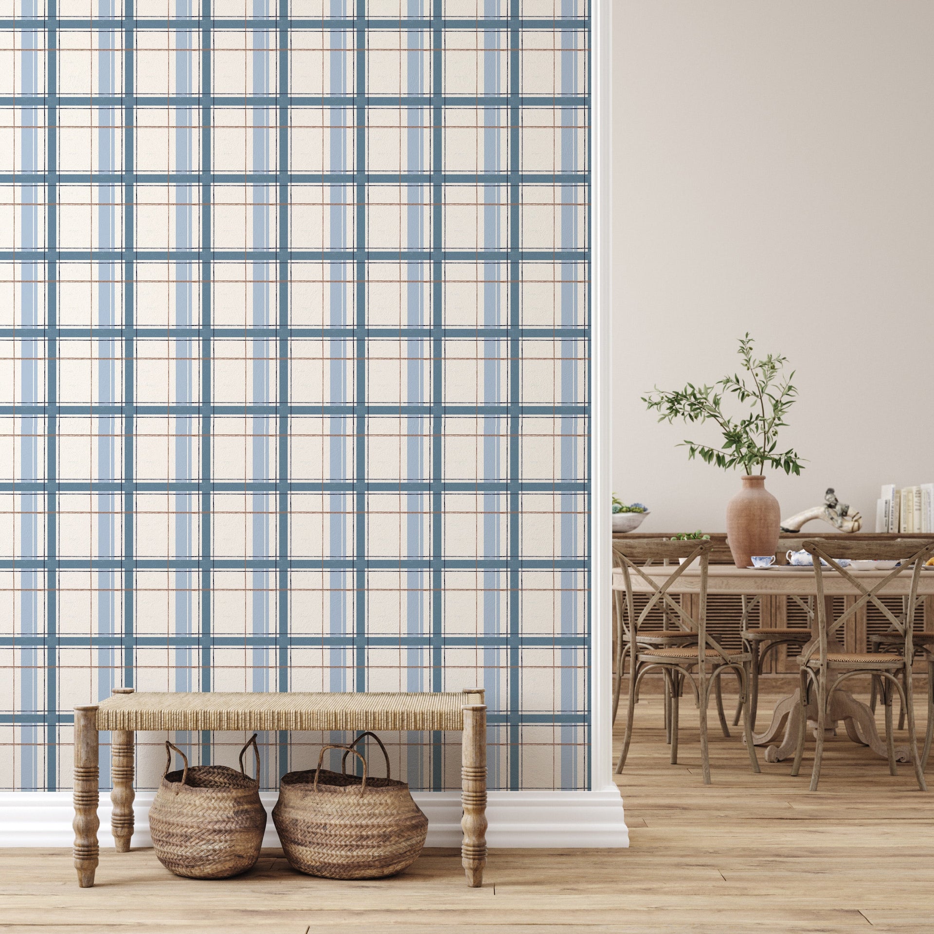 Grady Plaid Wallpaper in Green and Brown for Traditional Decor