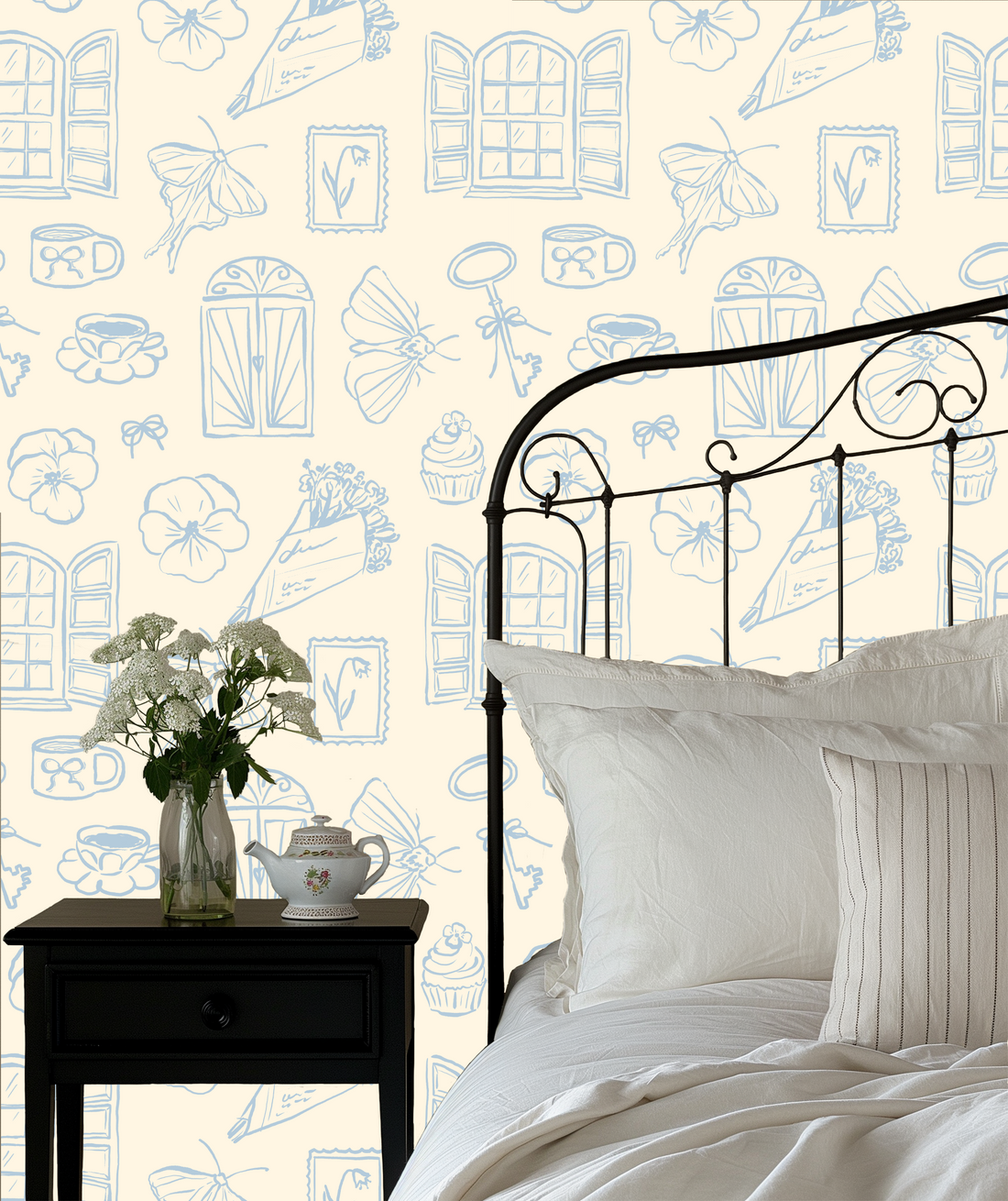 Lucille Cream and Black Removable Wallpaper Vintage Illustrative
