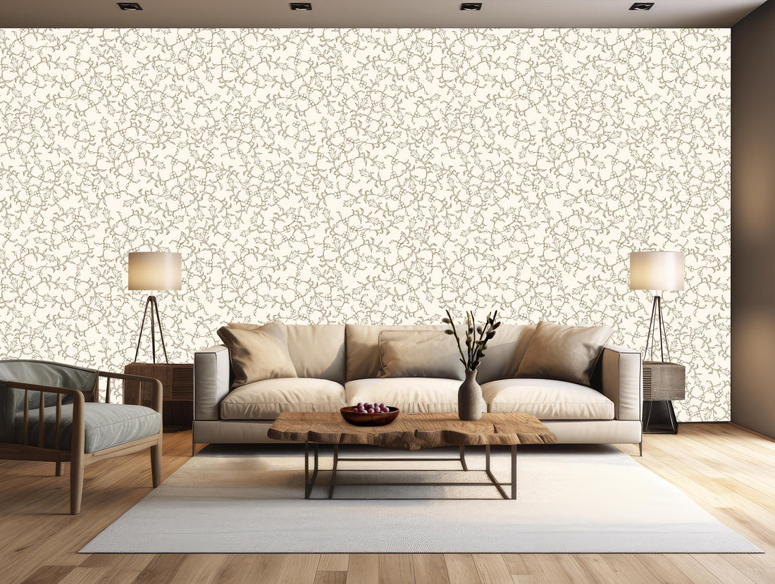 Maeva Floral Wallpaper in Beige, Blue-Gray and Off-White