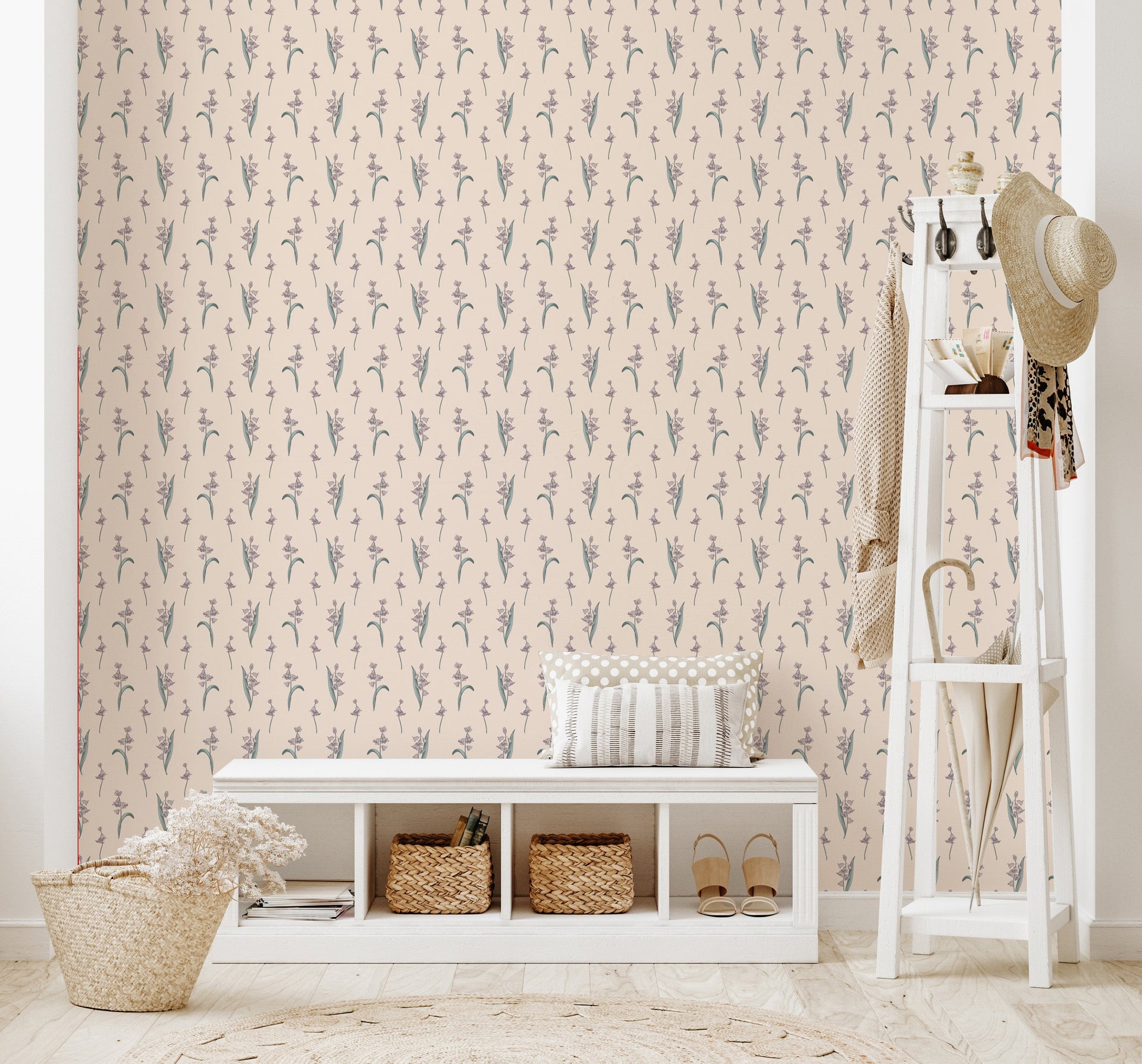 Bria Floral Removable Wallpaper in Beige, Pale Blue and Green