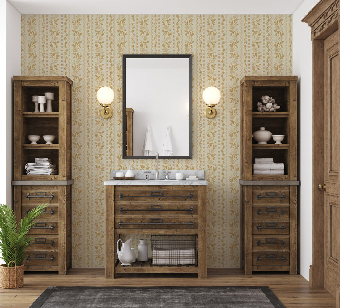 Marisol Floral Wallpaper in Green, Gold, Cream and Rose