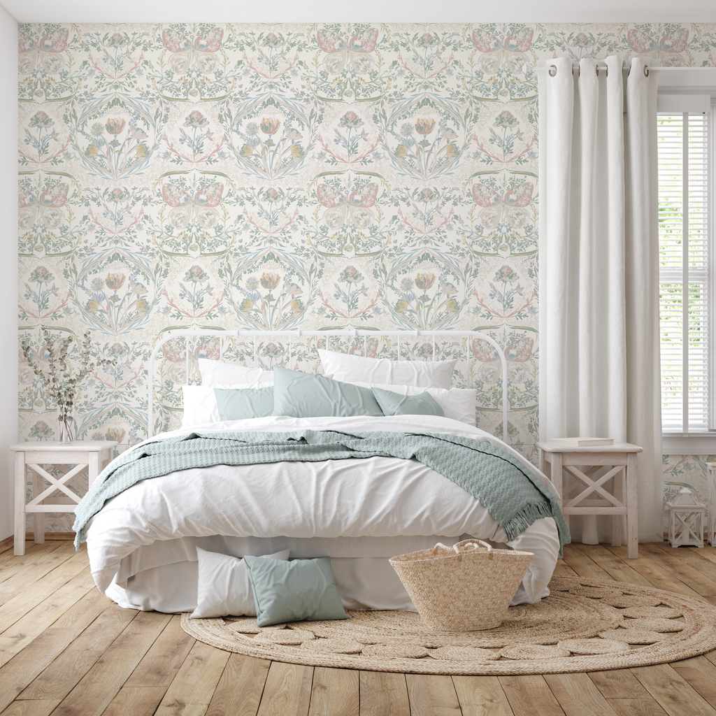 Cami Romantic Floral Removable Wallpaper in Dusty Blue and Sage