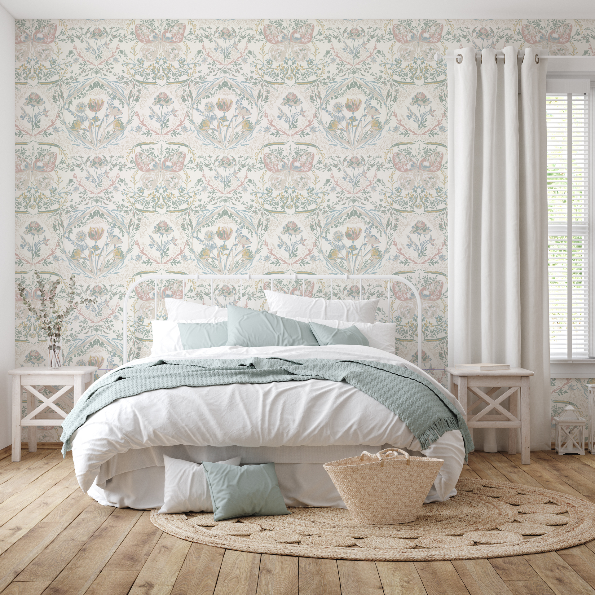 Cami Romantic Floral Removable Wallpaper in Dusty Blue and Sage